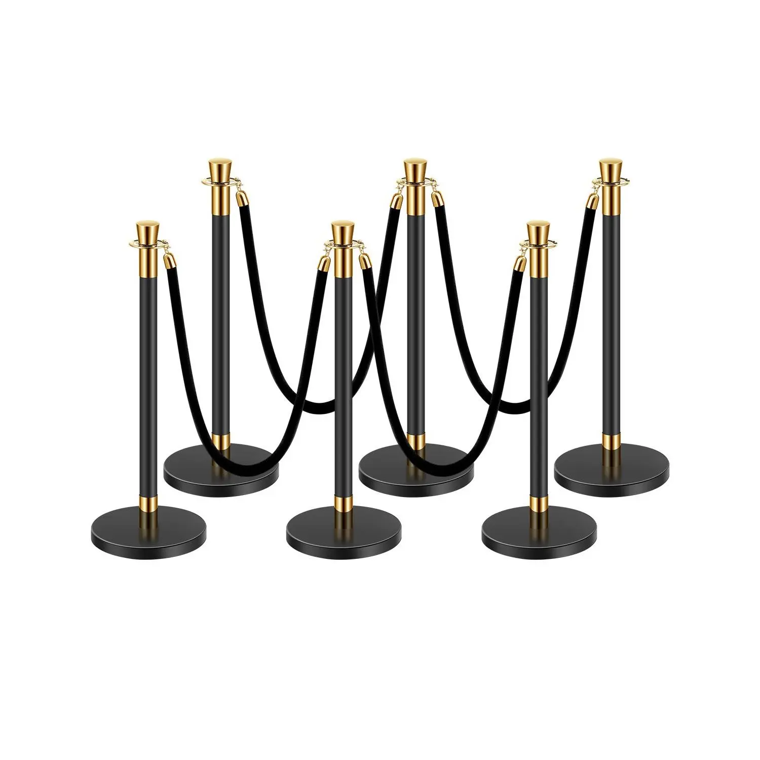 VEVOR 6-Pc Stainless Steel Stanchion & Velvet Rope Crowd Control Barrier Set, 4 Black 1.5m/4.92ft Ropes, 7.72lbs Sand-Injected Hollow Base Posts, Party Decoration Supplies for Weddings (In Box), Wedding