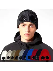 New Unisex Men Women Knitted Hat with Goggles Windproof Winter Warmer Ski Beanies Soft Warm Anti-slip Ear