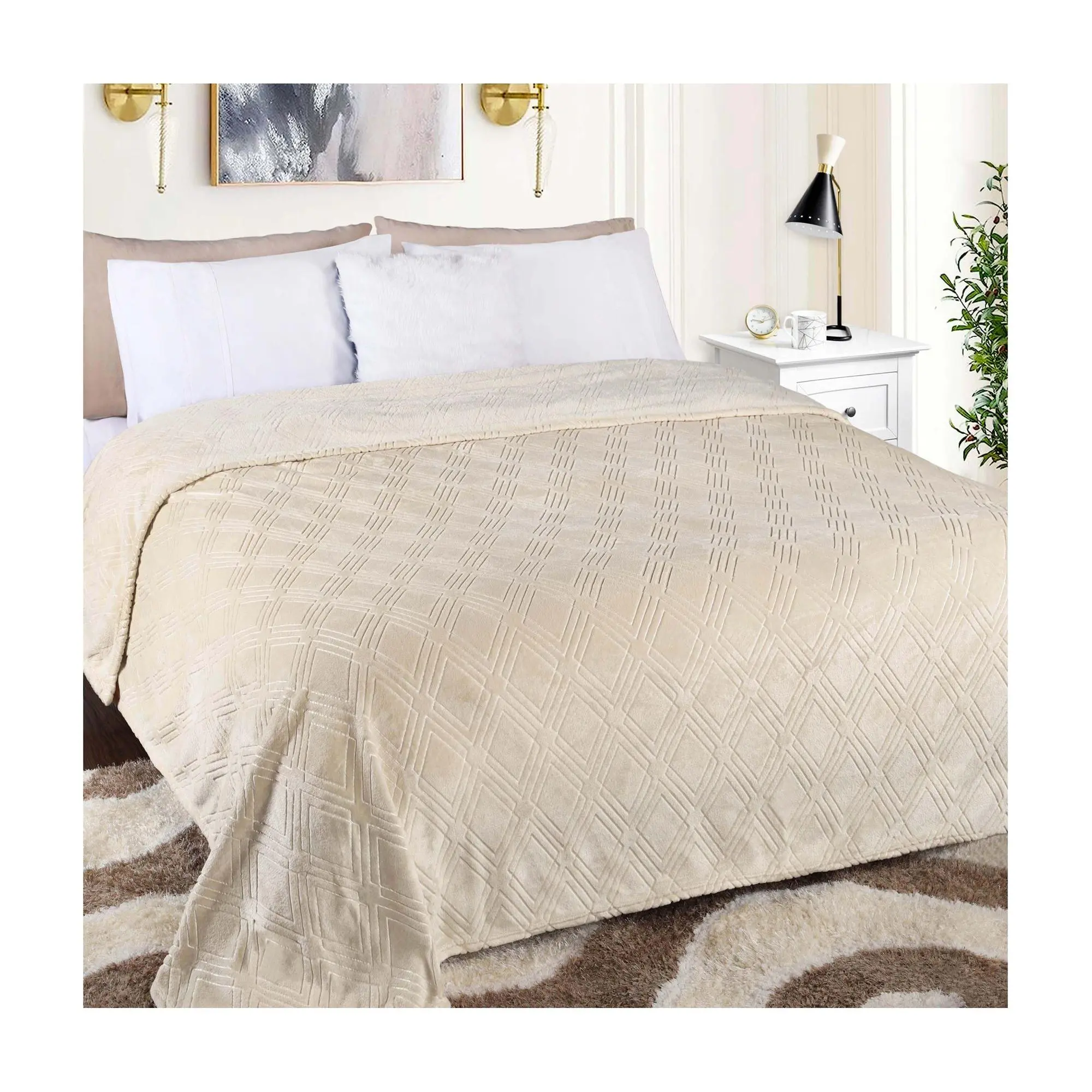 Superior Diamond Flannel Fleece Ultra-Soft Blanket- Full/Queen