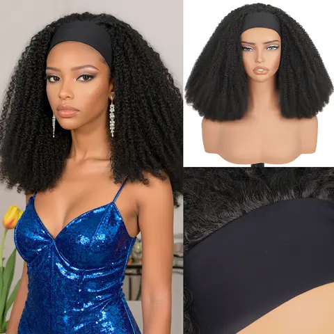 【Biggest Sale】Women's Unisex Afro Kinky Curly Headband Wig, 16in Soft Synthetic Fiber Hair, Lightweight for All-Day Ease, Beginners-Friendly Glueless Wrap Wig with Attached Scarf, Natural Look, Christmas-Thanksgiving Gift