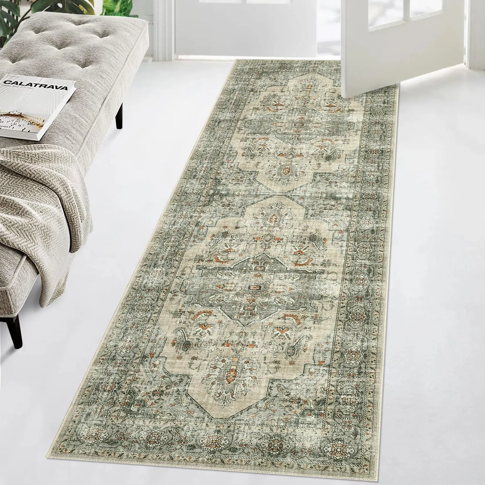 【GARVEE】Washable Rug 2x6 Runner Rug Non Slip Hallway Runner Rug Non Shedding Kitchen Floor Runners, Beige Brown