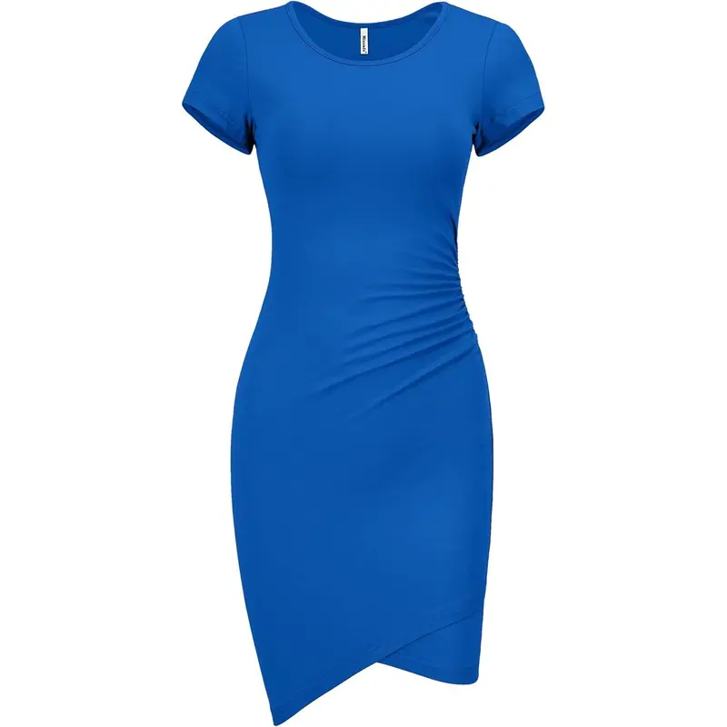 Yokamira Women's Sleeveless Bodycon Mini Dress - Ruched Side With Drawstring, Crew Neck, Summer Tank Dress (Sizes S-2XL)