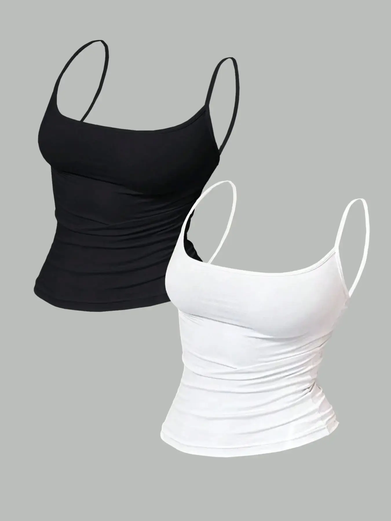 2-Pack Solid Color Casual Basic Sleeveless Spaghetti Strap Tank Tops, Womenswear Slim-Fitting Summer New Arrival, Comfortable Daily Fashion, All-Season Wear
