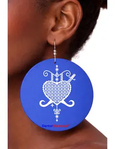 ERZULIE DANTOR veve Earrings wood  earrings Teardrop Afro Drop Wood Dangle Earrings Women Africa Map Huggie Hoop Earring Jewelry Manbo Ougan Spiritual Religious vodou voodoo Haiti Ougan Manbo Erzulie Freda Erzulie Dantor Feray Badagri Legba Damballah