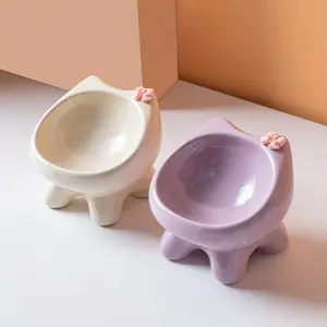 Cute Elevated Ceramic Cat Bowl - Anti Spill Ergonomic Neck Support for Food & Water (Adorable Design)  cat water fountain