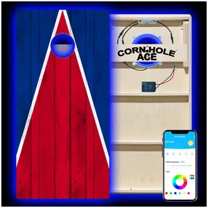 Buffalo Tailgate Triangle Design (Red and Royal Blue) Cornhole Board Set | Professional with Pro Light Kit
