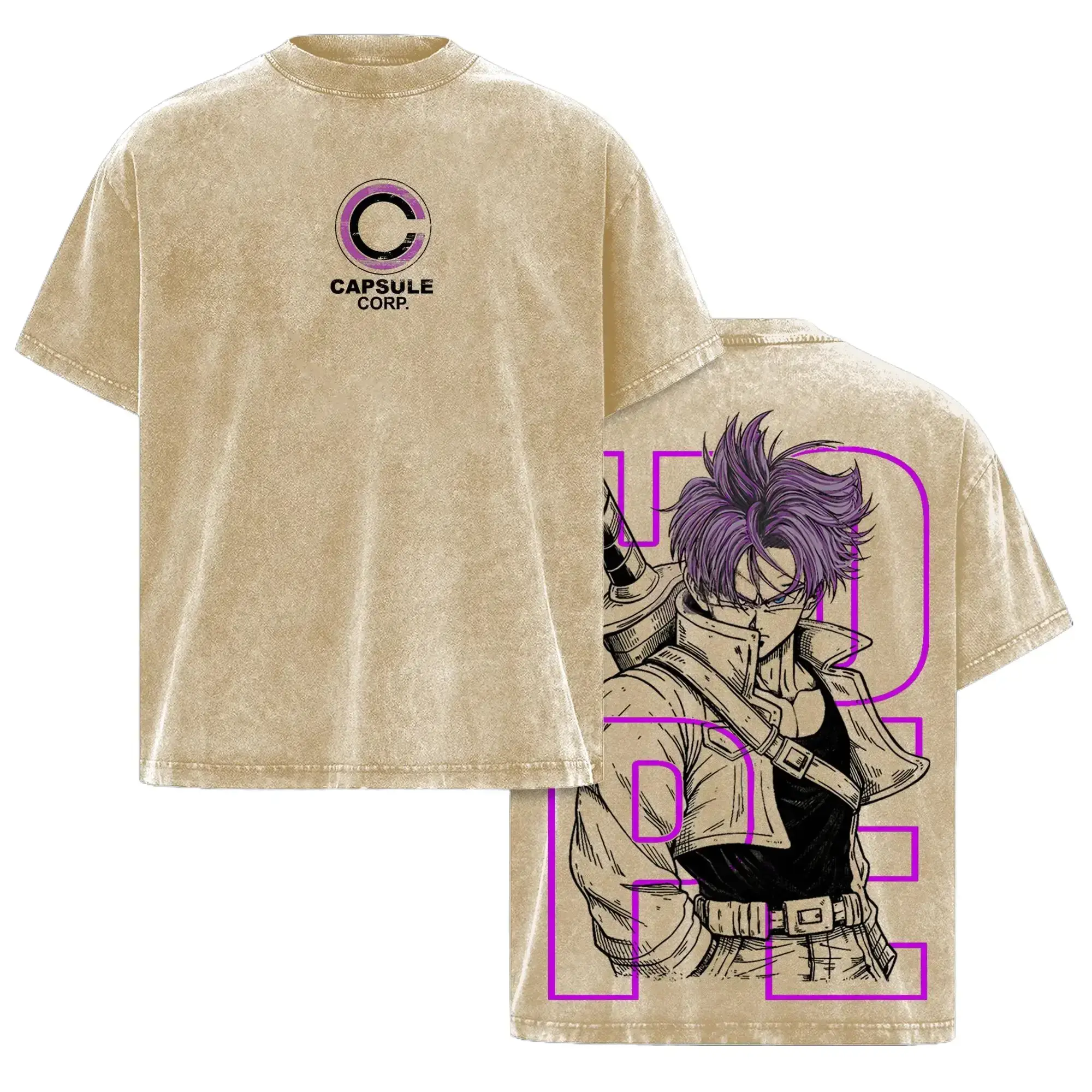 Future Trunks DBZ Graphic Tee Vintage Washed Shirt Unisex Anime Streetwear Capsule Corp Saiyan Top Dragon Ball Z Retro 90s Y2K Fashion Japanese Manga Clothing Gift For Anime Lovers DBZ Fans Cool Otaku Merch Cosplay Everyday Black Menswear