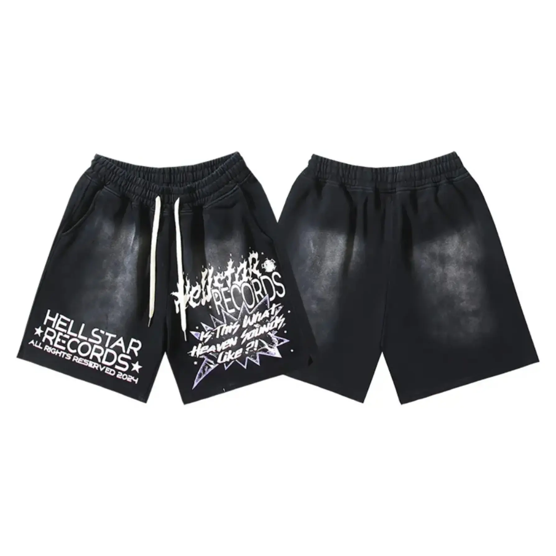 HELLSTAR Summer Washed Cotton Athletic Shorts Men Loose Baggy Star Letter Print Y2K Hip Hop Vintage Gym Fitness Basketball Running Streetwear Shorts Casual Soft Lightweight Bottoms