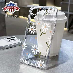 Daisy - White Charm TPU Pattern Phone Case for iPhone 15 16 14 Pro Max 13 12 11 XR XS Plus Non-Yellowing Clear Crystal Drop-proof Protection Slim Silicone Cover Cellphone Protective