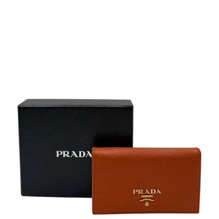 Pre-owned PRADA LEATHER Small Leather Goods ORANGE VITELLO GRAIN CREDIT CARD HOLDER SMALL WALLET
