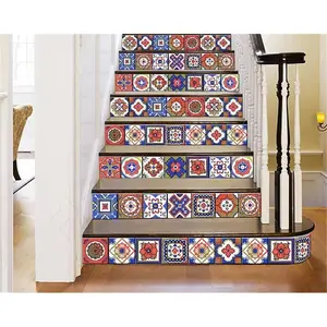 212 MAIN Mediterra Red Terra Cotta Vinyl Mosaic Decorative Wall Tiles Stickers - 24 Pcs 7x7 in Peel-and-Stick Easy-Remove Stickers for Coastal Kitchen, Fireplace, Stair Treads, Room Home Decor