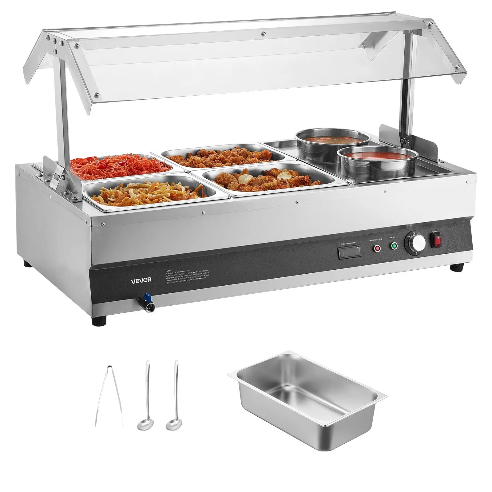 VEVOR Metal Electric Soup Warmer, 1500W Stainless Steel Commercial Unit, 2x6.34QT Pots, 4x1/2 Pans with Lids, 86-185°F Adjustable Temp for Restaurant, Buffet