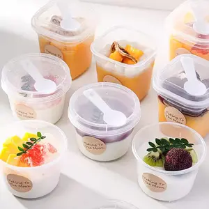25/50 Pack 8oz Clear Plastic Dessert Cups with Lids & Spoons for Parties Pudding Jello Milkshake Fruit Ice Cream Mini Round Design Ideal for Special Occasions