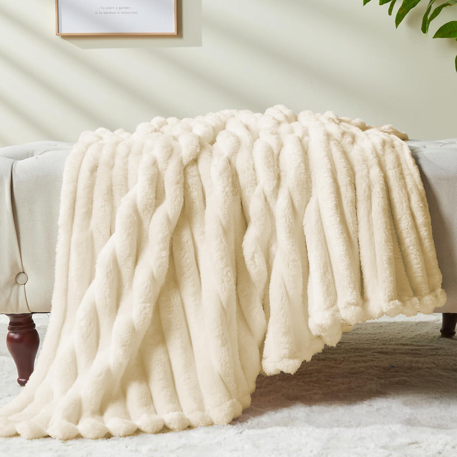 Fleece Throw Blanket for Couch Sofa or Bed Super Soft Throw Blanket Premium Silky Flannel Fleece 3D Ribbed Jacquard Lightweight Bed Blanket All Season Use,back to school,back to school shopping,home decor