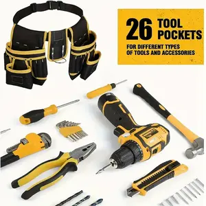 Tool Belt,Magnetic Tool Pouch,27-Pockets Heavy Duty Padded Tool Belts for Men,Detachable Adjustable Tool Pouch Bag for Electrician,Carpenter,Construction,Work Apron,Utility Belt,Black,Yellow, Construction Tool Organizer, Convenient Tool Pockets,summervibe