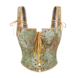 Bengup Floral Corset Top Renaissance Corset Tops for Women Overbust Bodice Vintage Corsets Floral Print Lace Up Shapewear Tnak Top Fashion Corset with Zipper 73028-Z1