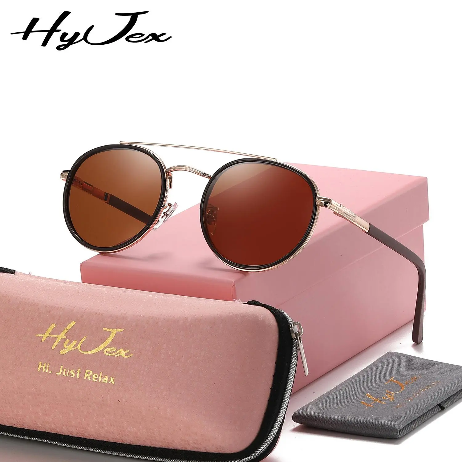 HyJex Unisex Stylish Luxury Craftsmanship Full-frame Polarized Sunglasses Outdoor Activities Round Frame Refined Functional Sunglasses UV400