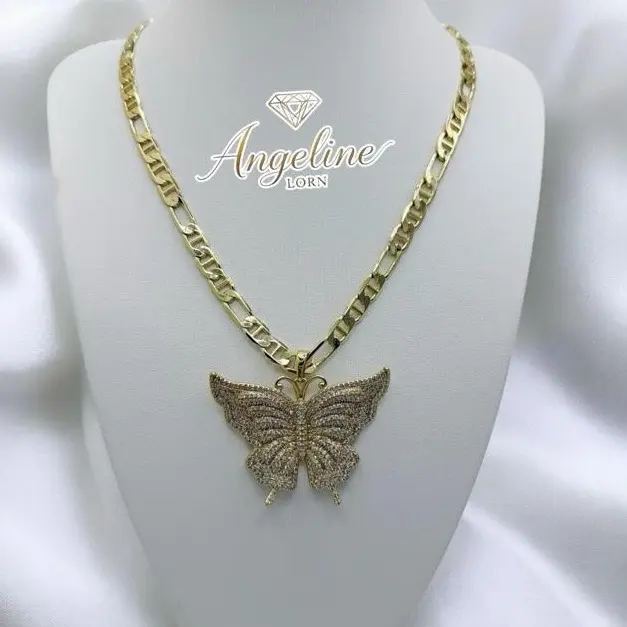 Angeline Cadena Cubano Mariposa 20 Inch Laminado 14k Gold Real 3 Capas Stainless Steel Water Resistant Everyday Wear 24 Inches