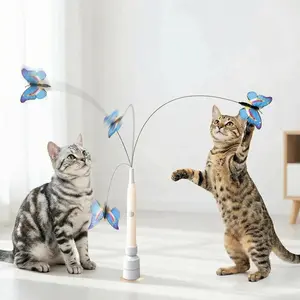 Rechargeable Spinning Butterfly Cat Toy, Touch Activated Electric Teaser Wand with Suction Cup, Dual Modes Self Play Handheld Interactive Toy for Indoor Cats Kittens