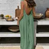 Women's Solid Color Spaghetti Strap Cami Dress - Soft Lightweight Casual Loungewear, Elegant Sleeveless Summer Lady Sleepwear Homewear Clothes, Women's Indoor Wear Apparel, Soft Lightweight Loungewear, Polyester, Backless, Home Dress For Women