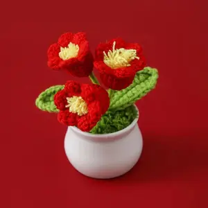 Woven Potted Lily of the Valley, Knitted Artificial Flower Home Gift