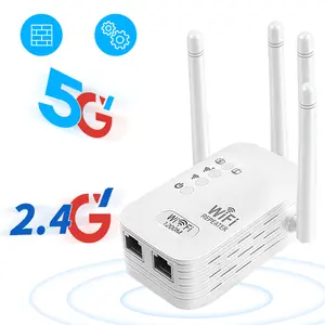 2026 Model Network-Enhanced WiFi Signal Booster, Dual-Band 5GHz/2.4GHz WiFi Extender, 1200Mbps, 4 External Antennas for Whole Home Coverage, Provides Reliable Connection for 50+ Devices, with Ethernet Port.