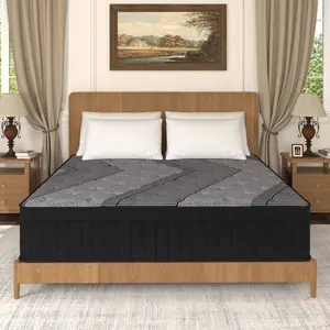 12 Queen & 14 King Hybrid Mattress | Grey Top Black Sides | Gel Memory Foam + Pocket Coils | Medium-Firm Support & Cooling | Edge-to-Edge Design | Bed-in-a-Box