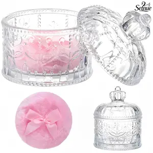 Setnue 2 Pcs Large Body Powder Puff and Container Velour Material Soft Washable Reusable for Wet Dry Makeup with Crystal Case