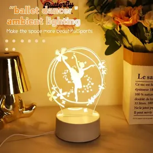 Modern Style 3D Ballerina Night Light, USB Powered Warm Desk Lamp, Bedroom Bedside Party Atmosphere Light, Dance Lover Gift