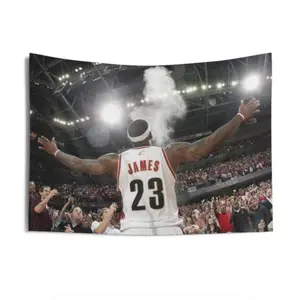 Lebron James Iconic Clevland Cavaliers Moment Wall Tapestry/Flag | Basketball Goat Decor for Bedroom Indoor and Outdoor Decoration, One Sided, Travel, Events, Festivals H