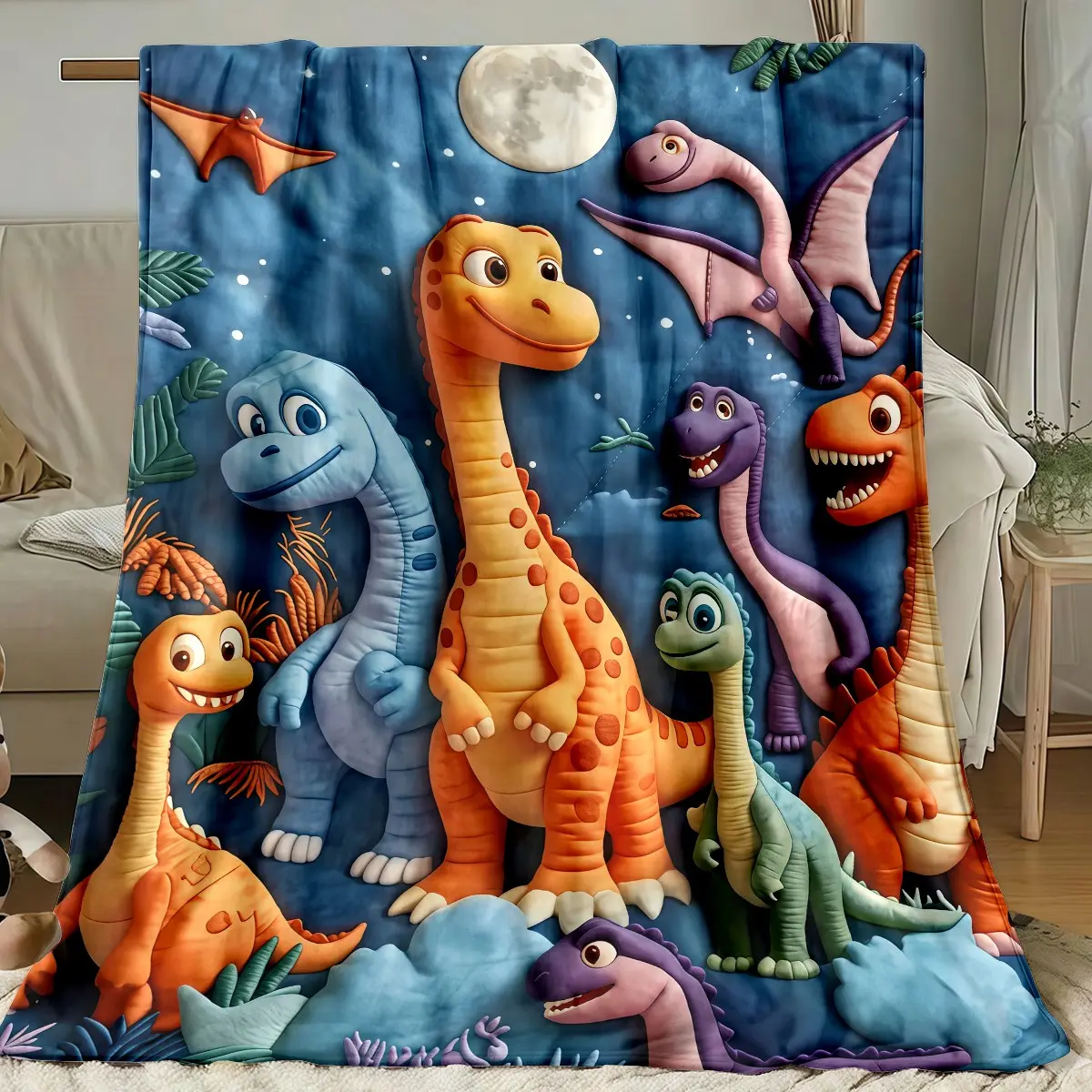 Cute Cartoon Dinosaur Print Blanket, Soft Throw Blanket, Cartoon Printed Blanket, Perfect Birthday Gift, Soft and Cozy, Ideal for Kids, Unique and Fun Present, Enhance Playtime