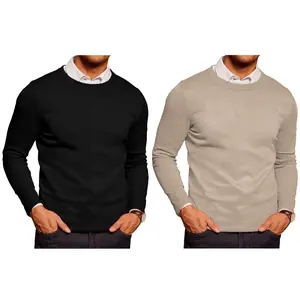 COOFANDY 2 Pack Men's Crew Neck Sweater Slim Fit Lightweight Sweatshirts Knitted Pullover (Only the crew neck sweater is for sale)