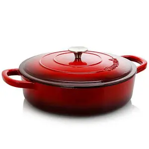 CrockPot Zesty Flavors Enameled 5 Quart Cast Iron Round Braiser Pan with Self Basting Lid in Scarle