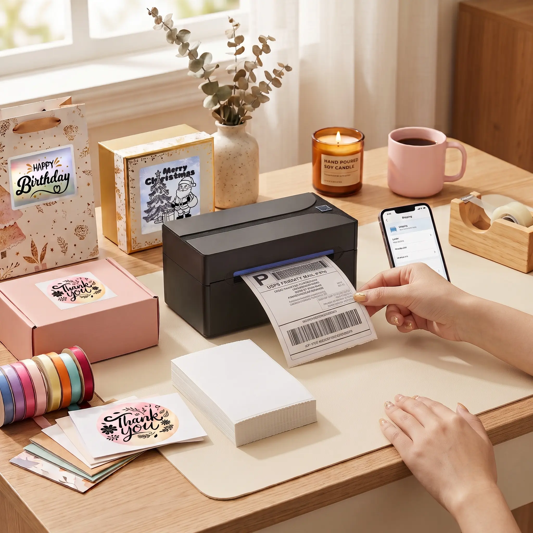 Label Barcode Printer 4x6 Shipping Thermal Label Printer, Bluetooth Label Maker for Small Business, Support iPhone,Android,Windows,Mac,Chromebook,Works with USPS, Etsy,Shopify&More, Black campingessentials