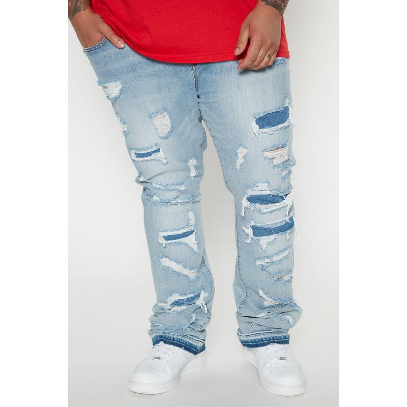 Through It Ripped Skinny Flared Jeans - Vintage Blue Wash