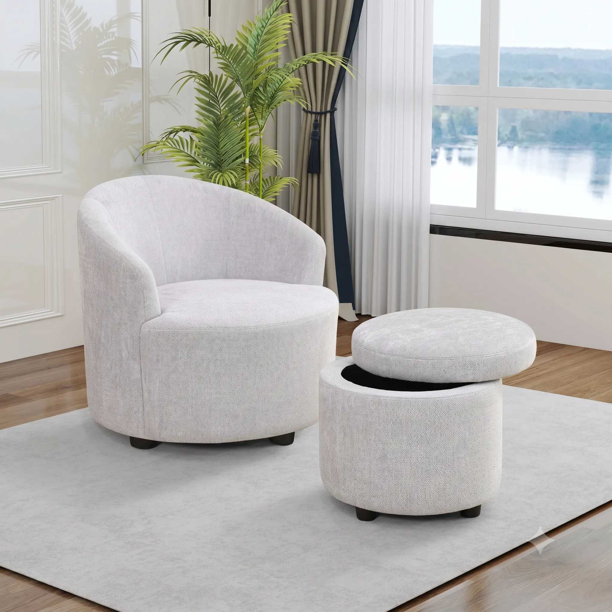 Grayish White Breathable Sackcloth Living Room Sofa Set - Indoor Living Room Furniture comfy floor sofa lounge