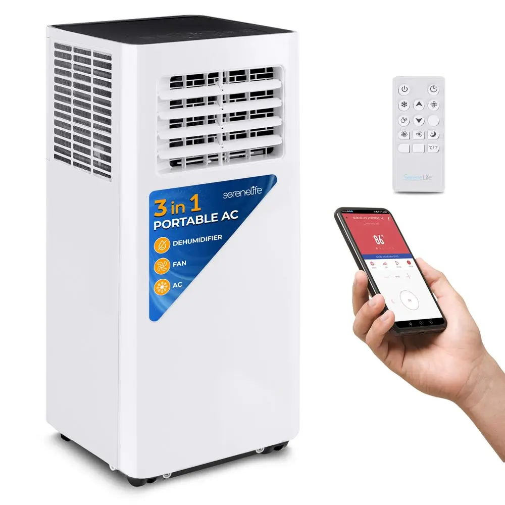 Multifunction Compact Freestanding Portable Air Conditioner - 8000 BTU, 1150W Cooling, Wireless WiFi, Dehumidifier, Remote/Button Control, Washable Filter, Rolling Wheels for Easy Portability, White Large Household Appliance for Office, Business Rooms