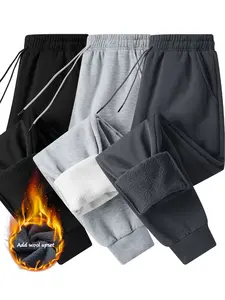 One-piece CCCMAI Men's Loose Fit Fleece-Lined Solid Drawstring Waist Sweatpants, Casual Pocket Design Pants for Fall Winter, Men's Trousers for Daily Wear Menswear Plain