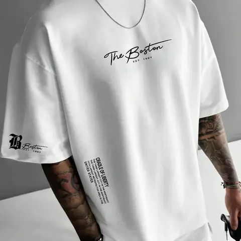 Unisex Men's Letter Print Round Neck Casual Style Tee, Loose Casual Short Sleeve Crew Neck T-shirt for Summer, Fashion Men's Top for Daily Wear