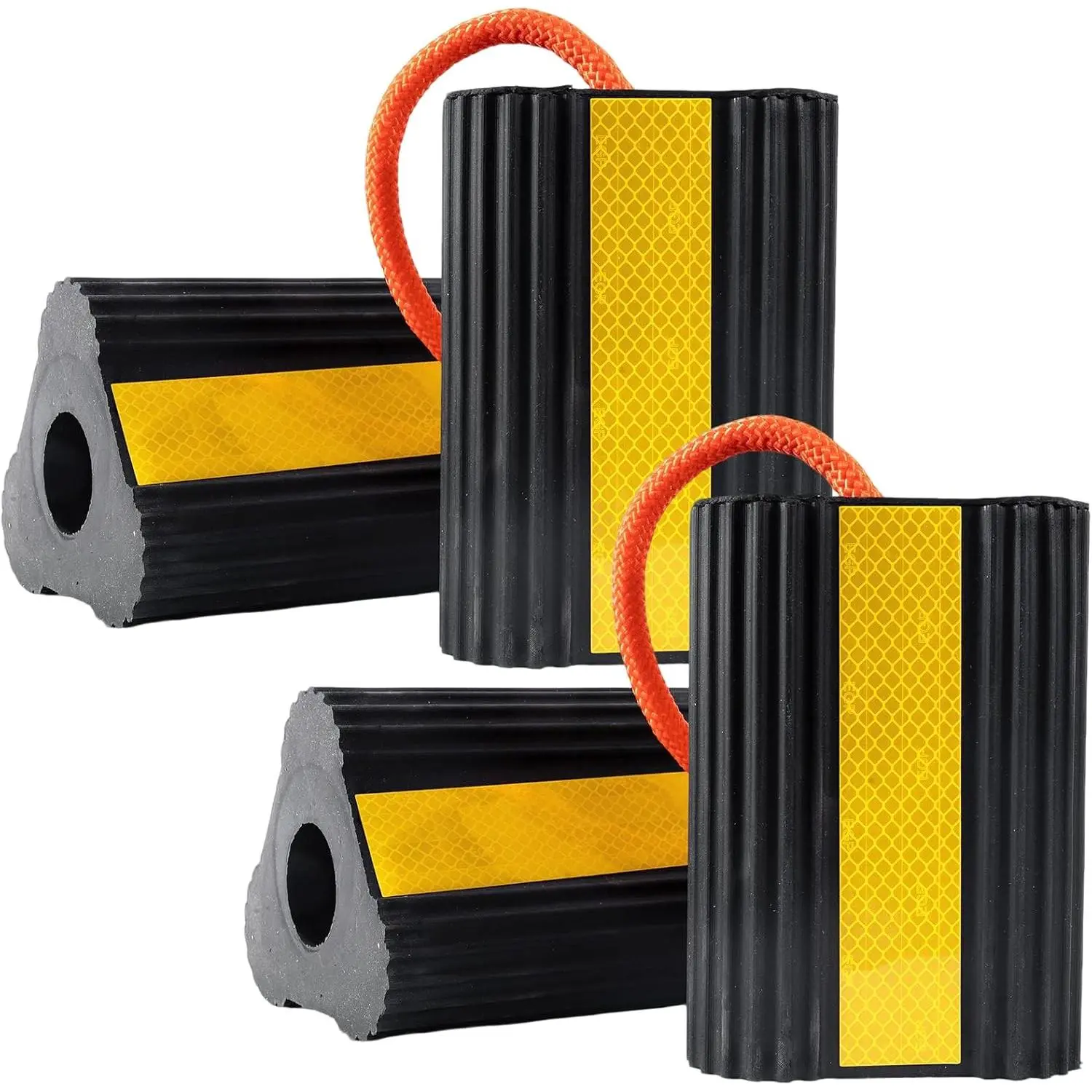 Wheel Chocks for RV Trailer 2 Pair /4pack with Rope & Reflective Strips Rubber Wheel Chocks Heavy Duty Tire Stopper for Camper, Truck, Car, Travel Trailer