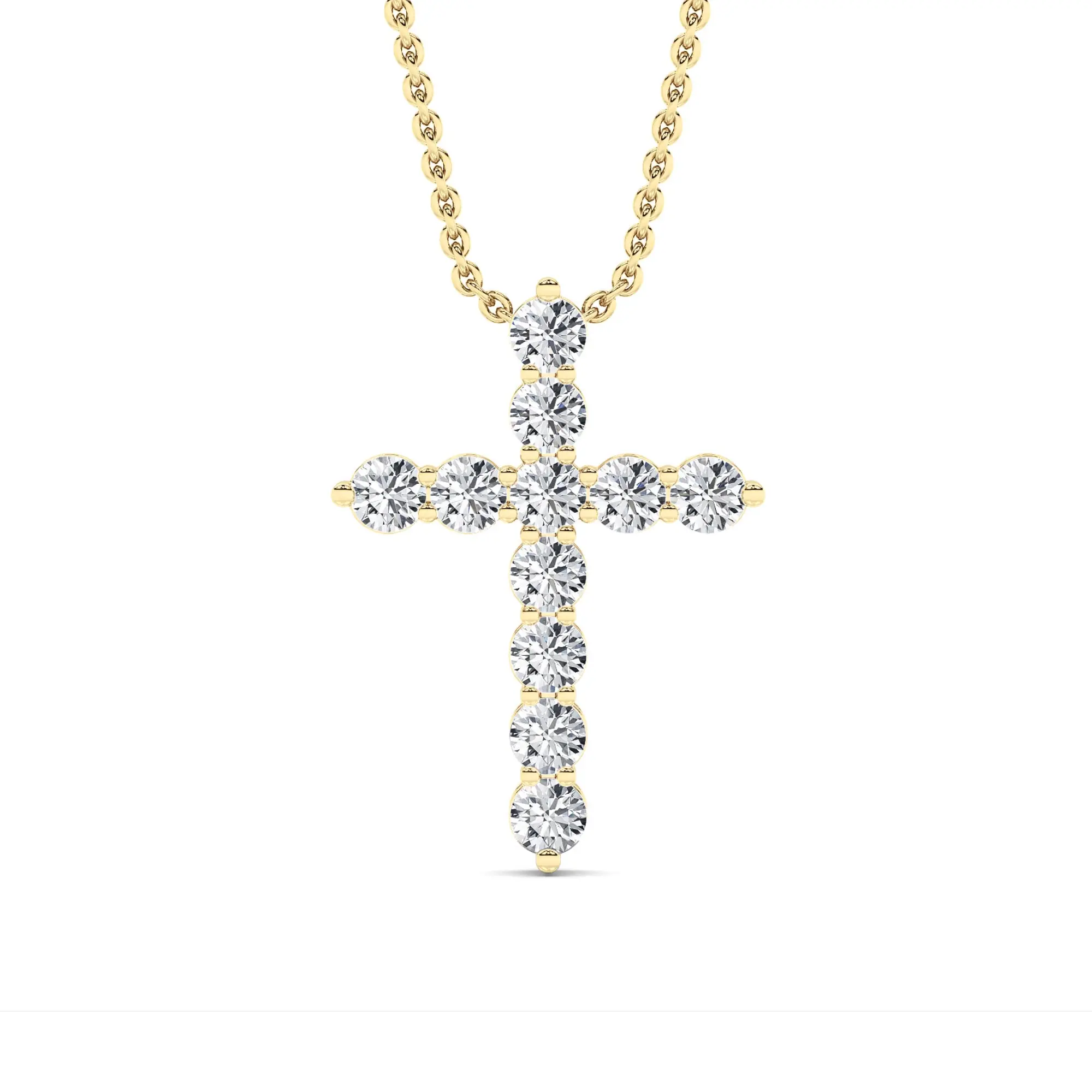 1.00 Carat Lab Grown Diamond Cross Pendant – 11-Stone F/VS+ Round Brilliant in 14K Yellow Gold Over Sterling Silver | Everyday Luxury Necklace