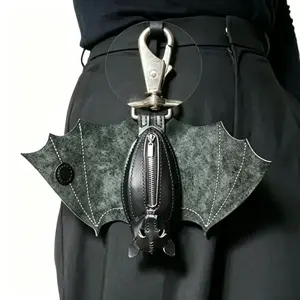 Handmade Leather Bat Coin Purse - Folding Wallet with Expandable Retractable Wings, Gothic Realistic Upside-Down Bats, Zipper Pocket, Portable Keychain, 1pc Fashion Accessory, Father's Day Gift men's accessories