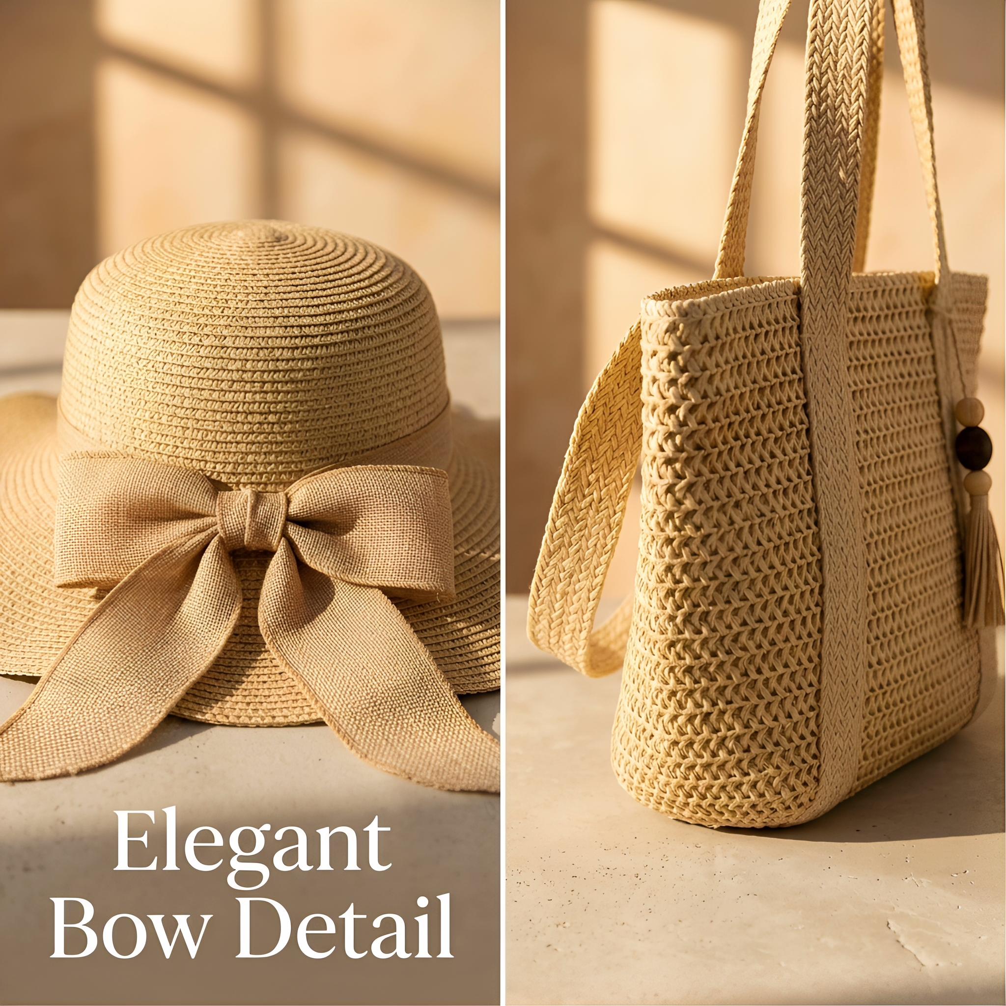 [Summer Limited Edition] Free Sun Hat with Bag Purchase! Women’s Handmade Straw Tote Bag + Foldable Sun Hat Set, Large-Capacity Handwoven Beach Bag for Summer Vacation #summerwins