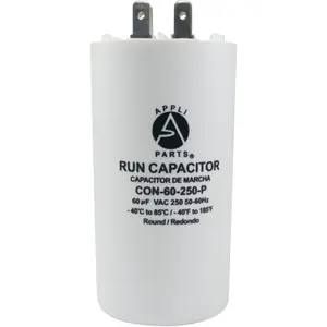 Appli Parts Run Capacitor for electric motors 60 Mfd uF (microfarads) 250VAC Plastic Case with terminals CBB60 Round Universal fit water pumps and others 4-1/4 in High 2 in Wide CON-60-250-P