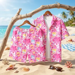 2026 Hawaiian Sets PKM Toge Hawaiian Shirt Tropical Button Up Shirt Summer Beach Short Pink Floral Fantasy Pattern Matching Set Shirt Gifts Anime PKM Aloha Latias Latios Hawaiian Shirt
