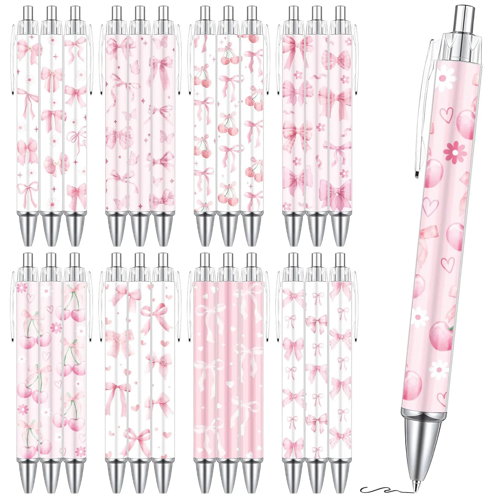 The Must-Have for a Bow-Themed Party Pink bow pens, Rollerball pen set, Ballpoint pen as favors, baby shower gifts, or thank-you presents. Available in sets, Writing Pen #PartyPlanning #BabyShowerGifts #BowTheme #FavorIdeas #CuteGifts