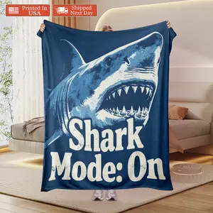 The Ultimate Shark Lover’s Blanket: "Shark Mode: On" Retro Graphic Design, Super Soft Flannel, Printed In The USA, Ships Next Day, Viral On TikTok