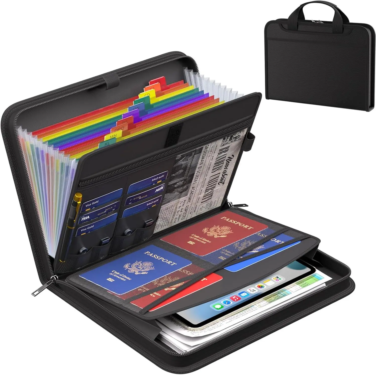 Fireproof Silicone-Coated 13-Pocket Accordion File Organizer - Zippered Expanding Folder with Labels, Handle, Mesh Card Slots, A4/Letter Size Water-Resistant Safe Holder for Home Office Use