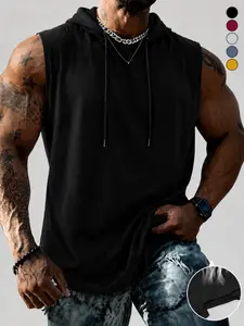 Men's casual hooded tank top with drawstring adjustment, comfortable and breathable fabric, durable and suitable for sports, fitness, boxing, and everyday casual wear, perfect for summer. Athletic Techwear Athletic Shirts