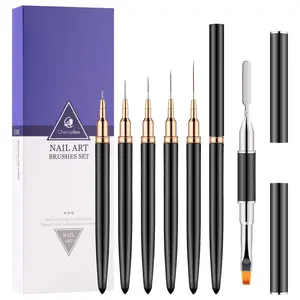 6Pack Nail Art Liner Brushes,Dual-Ended Nail Art Brush for Poly Extension Sculpture Gel, Nail Dotting Drawing Tool For Long Lines, Thin Details, Fine Drawing Sizes 5/8/11/19/24mm
